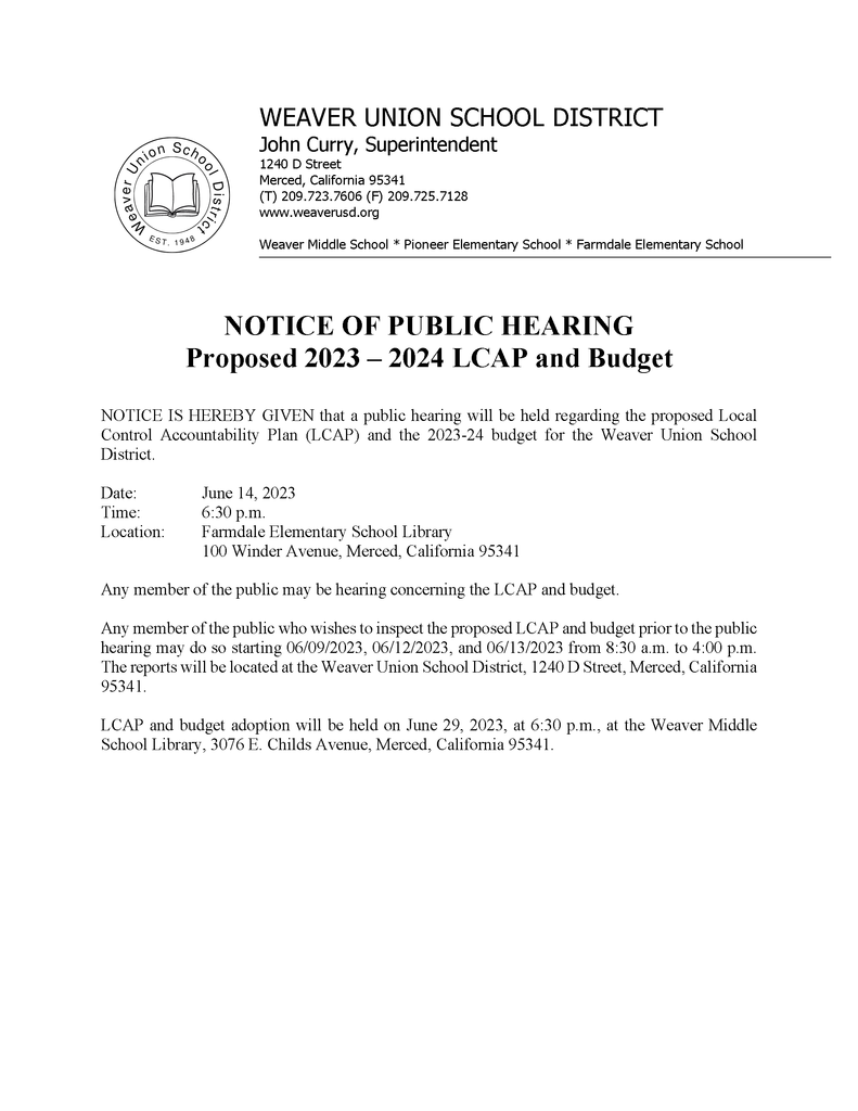 Notice of Public Hearing